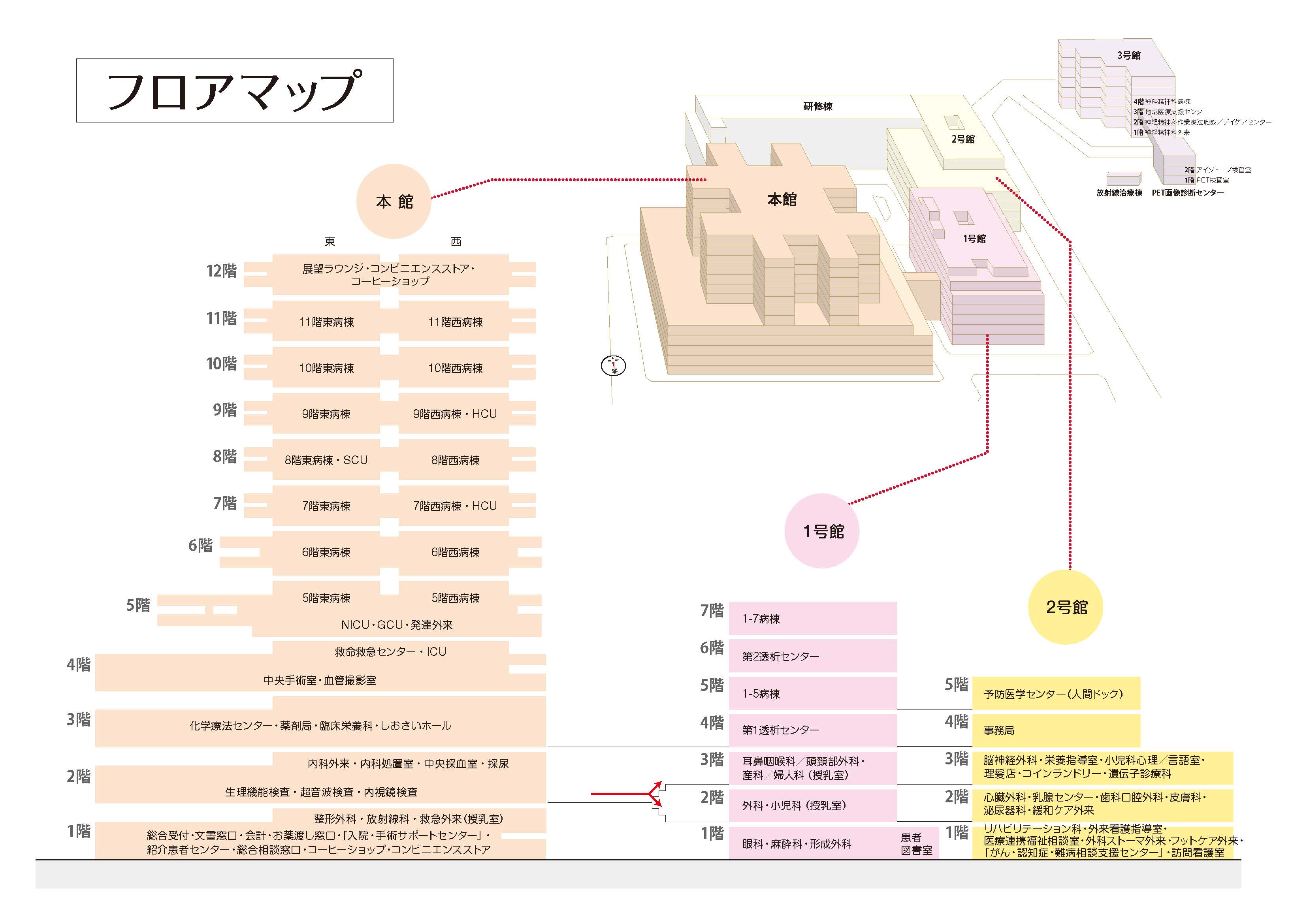 病院全体のフロアマップ